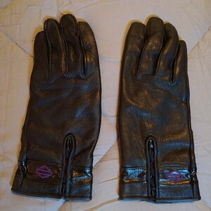 Women's Harley Davidson Goatskin Leather Black And Purple Gloves Size XL